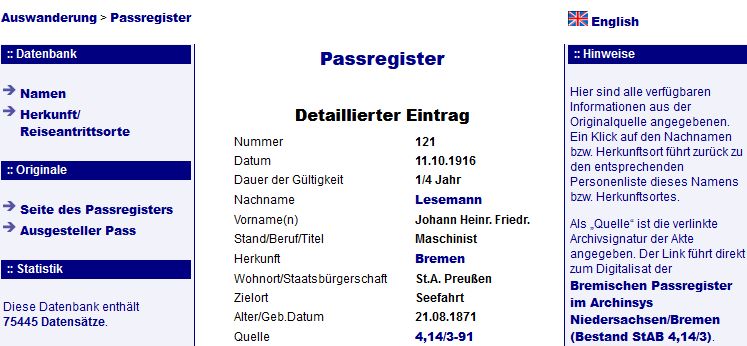 Suchergebnis aus dem Bremischen Passregister 