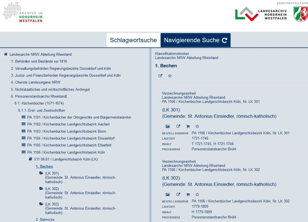 Archivsuche im Landesarchiv NRW