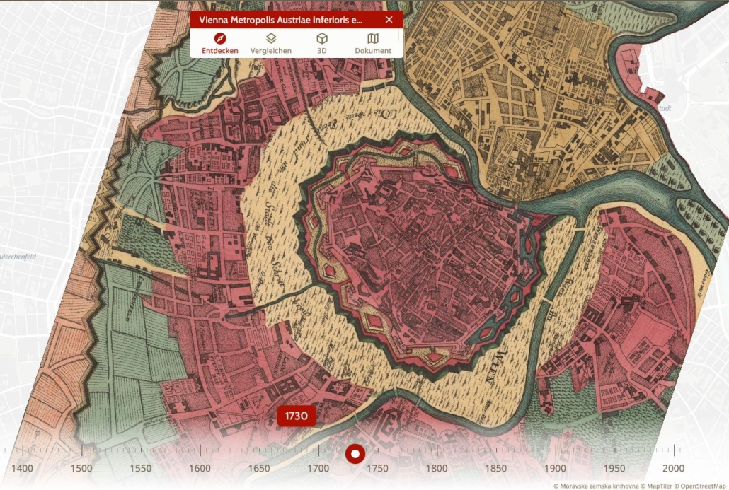 OldMapsOnline mit historischer Karte von Wien 