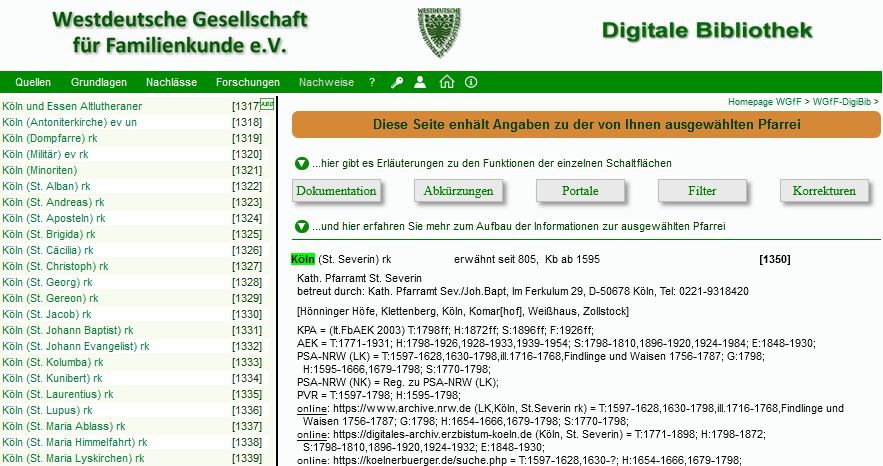 Kirchenbuch-Digitalisate in den „Nachweisen“ in der WGfF-DigiBib 