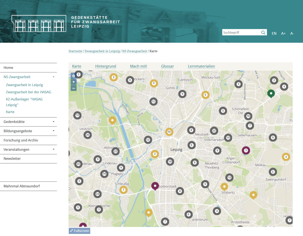 Fundsache: Webseite der Gedenkstätte für Zwangsarbeit Leipzig